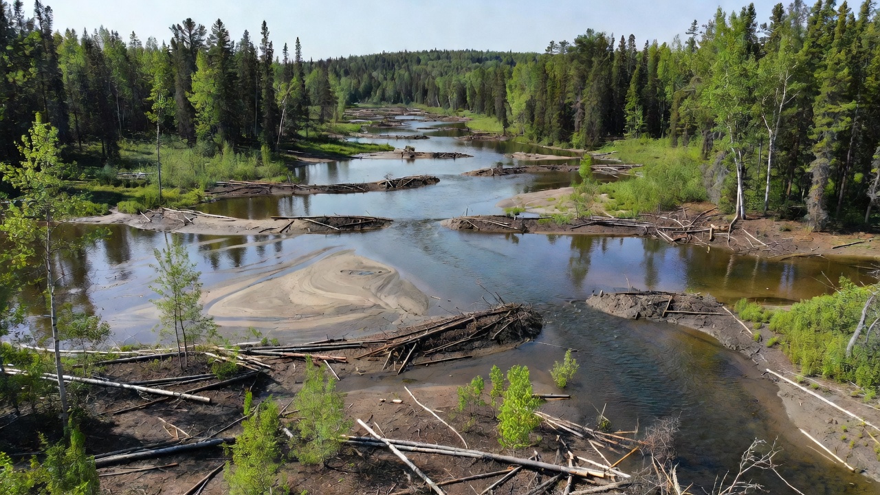 Vegetation growth along the edges of a beaver-influenced tributary